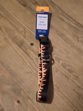 Top Paw Medium Dog Collar Black Flame Print Adjustable 13.375"–20" NWT